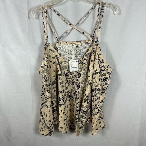 Free People FP Hey Girl Cross Back Handkerchief Flowy Tank Top Tea Combo XS NWT - Picture 2 of 8
